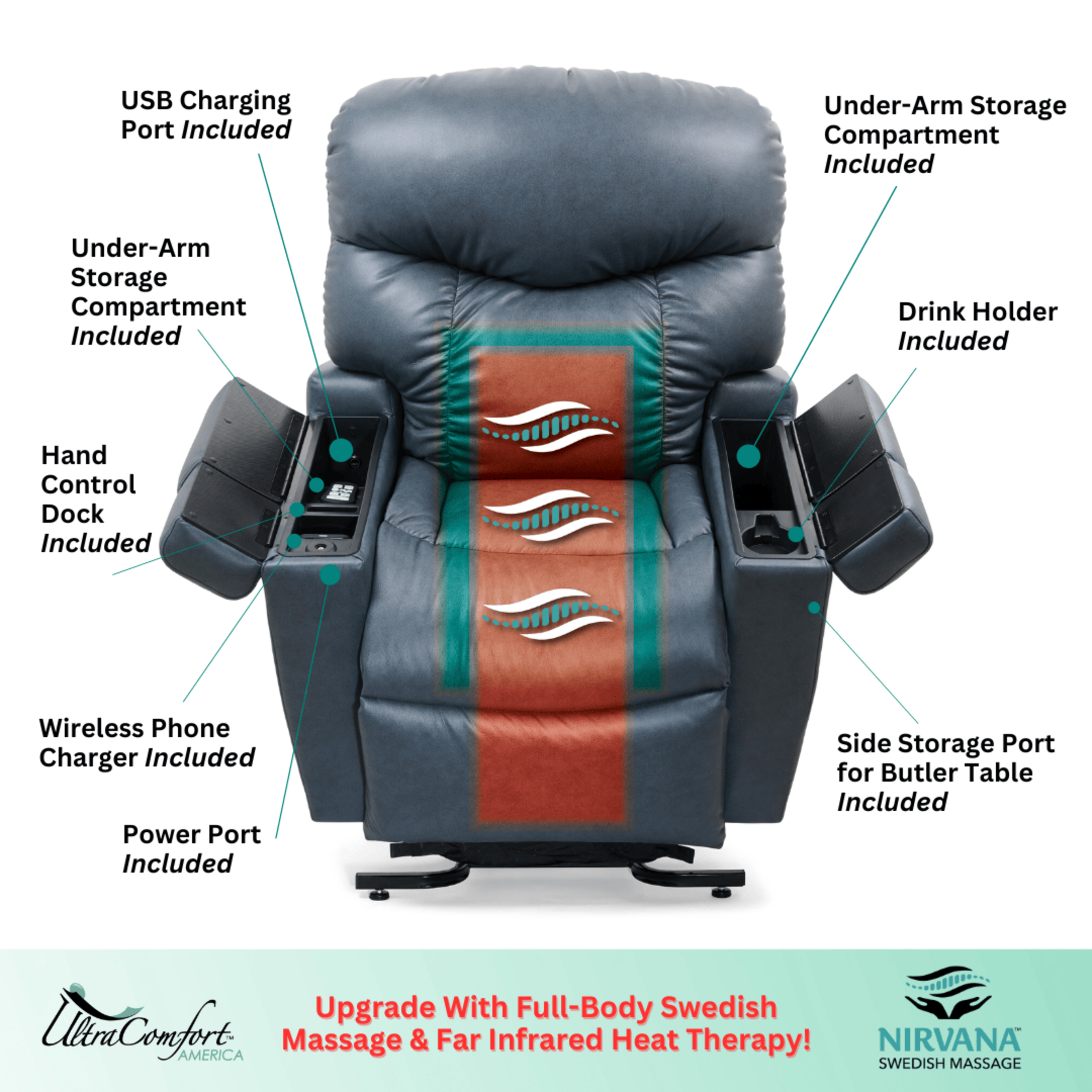 UltraComfort Maya UC566-MXW Medium-Wide Power Lift Chair - Stellar Positioning
