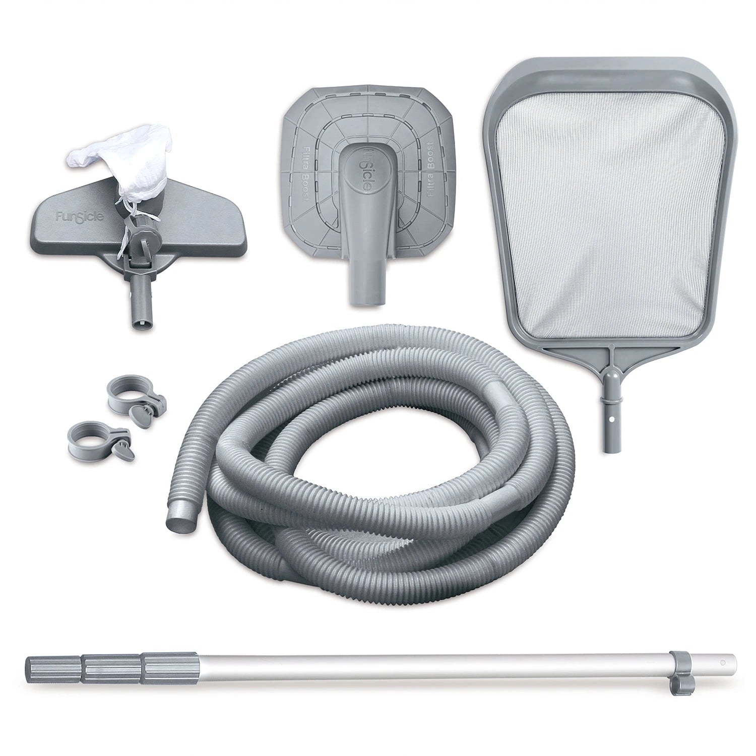 Funsicle Oasis Above Ground Metal Frame Swimming Pool Set – with FB1200S AutoSkimmer Pump, Ladder, Cover, Cloth & Deluxe Maint. Kit, 14′ x 48″, Round, Gray
