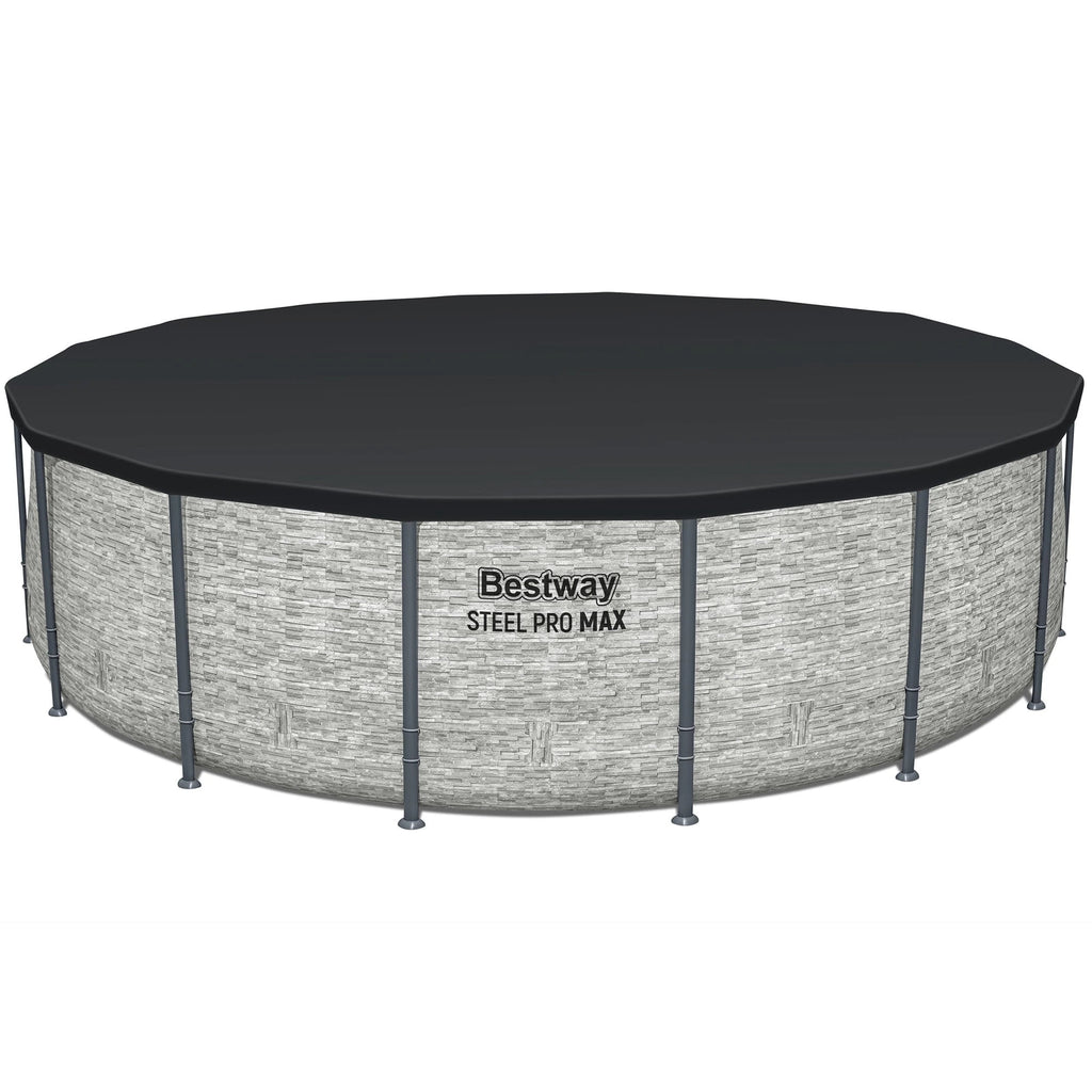 Bestway: Steel Pro MAX – 16′ x 48″, Grey -Round Above Ground Swimming Pool Set, ClickConnect Frame, Tritech, Filter Pump-Ladder-Cover, 5145 Gal Water