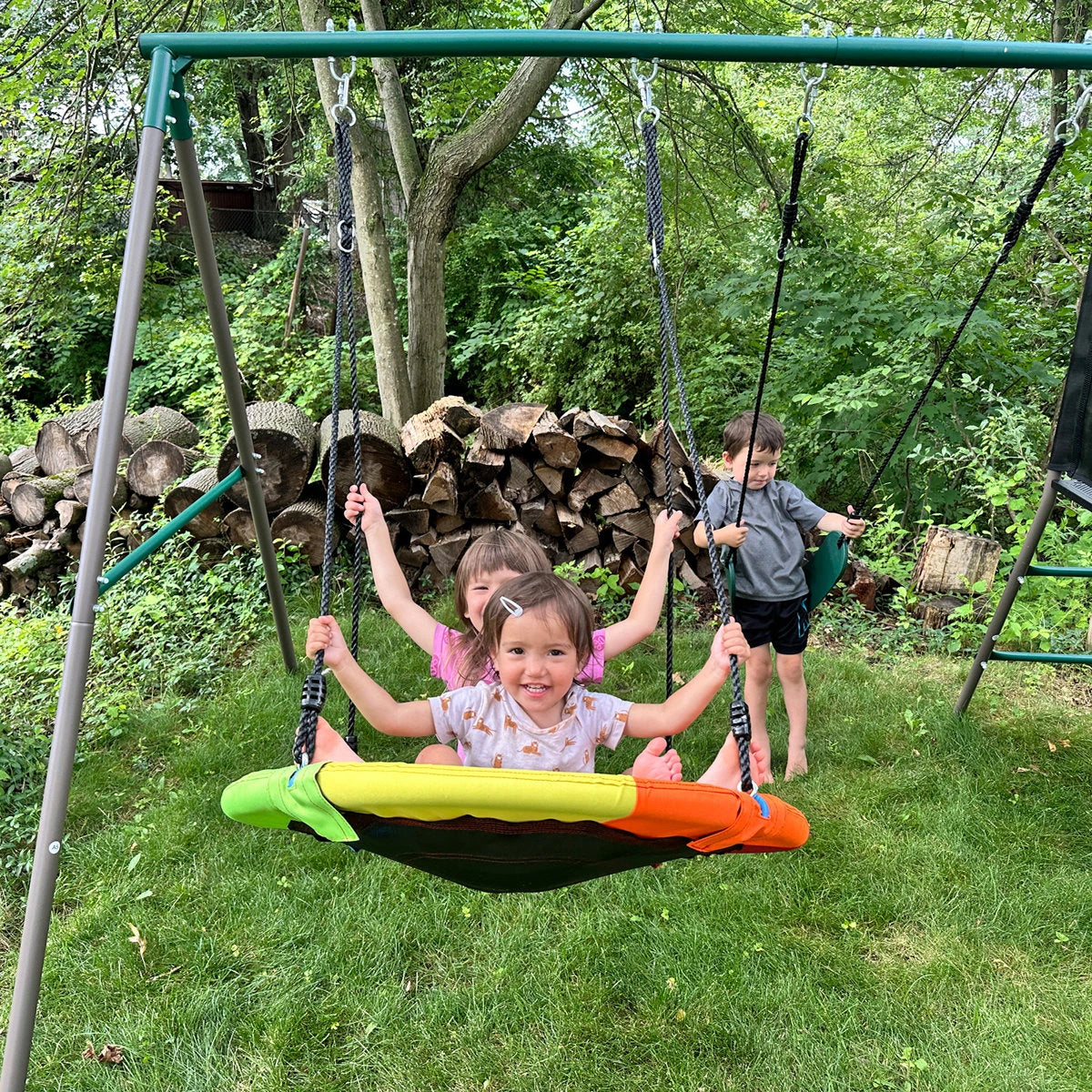 Klo Kick 6-in-1 Swing Set with Slide,Crawl Tunnel and Monkey Bars for Backyard, Playground for Kids Aged 3-12