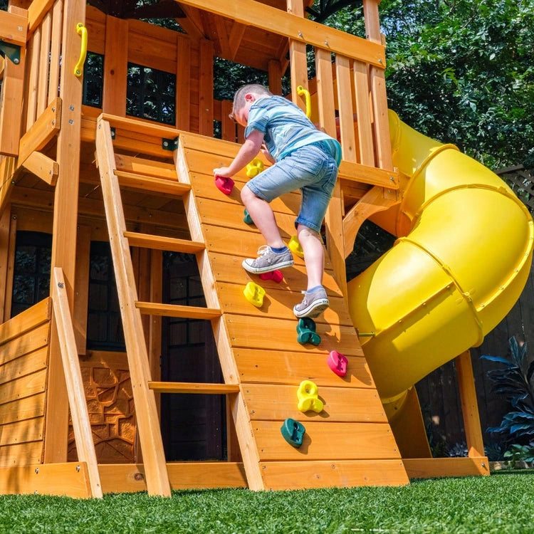 KidKraft Boulder Station Wooden Swing Set / Playset with Tube Slide