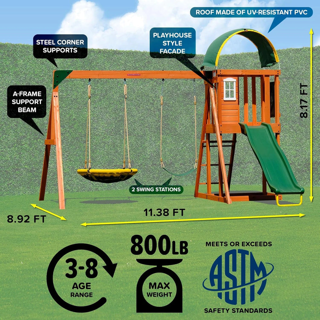 Sportspower Amelia Heavy-Duty Cedar Wooden A-Frame Swing Set