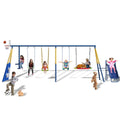 SUMIJ 8 in1 Swing Sets for Backyard with Kids Slide Outdoor Heavy-Duty Metal Playset for Kids 550lbs Swing Set with Slide, Saucer Seat, 2 Belt Seat, Soccer Goals, Glider,Baby Swing Set and Baketball Hoop