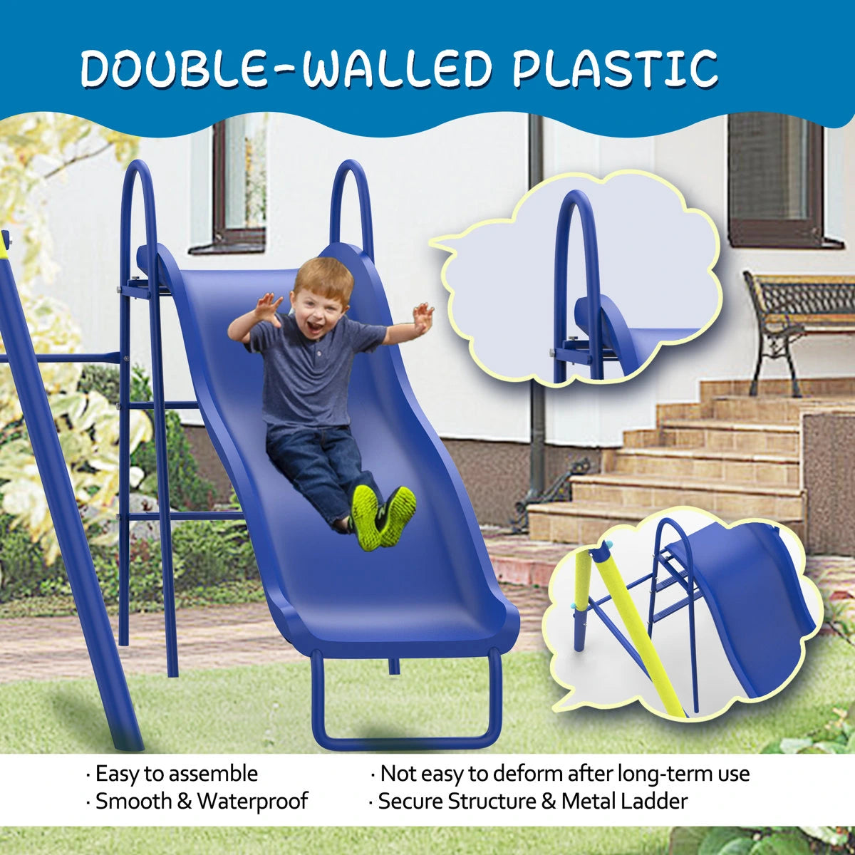 SUMIJ 8 in1 Swing Sets for Backyard with Kids Slide Outdoor Heavy-Duty Metal Playset for Kids 550lbs Swing Set with Slide, Saucer Seat, 2 Belt Seat, Soccer Goals, Glider,Baby Swing Set and Baketball Hoop