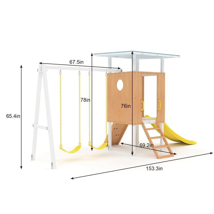 Avenlur Forest Small Outdoor Toddler Swing Set Compact Wooden Swing Frame for Babies & Kids