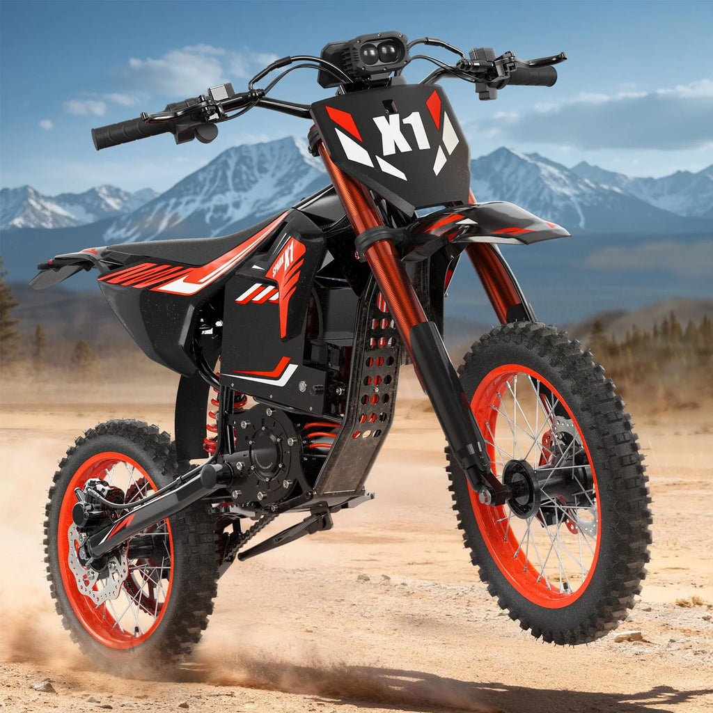 X1 Spark Electric Dirt Bike, 4500W Peak up to 60 Miles, 50MPH, 60V 28.8Ah Battery E-Bike, 14″/12″ Fat Tire Electric Motorcycle for Mountain off-Road Adults, E-Mountain Bike, Comply with UL2849 by SGS