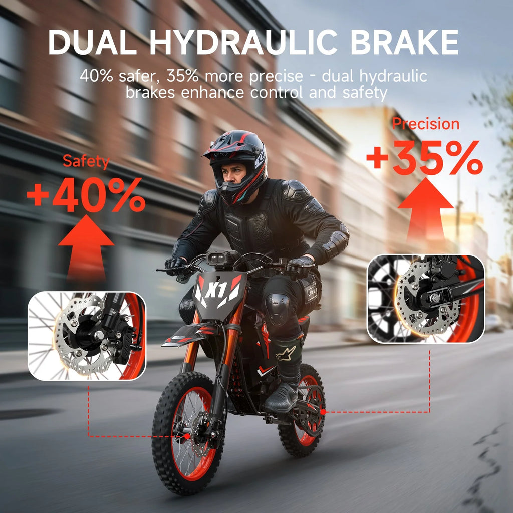 X1 Spark Electric Dirt Bike, 4500W Peak up to 60 Miles, 50MPH, 60V 28.8Ah Battery E-Bike, 14″/12″ Fat Tire Electric Motorcycle for Mountain off-Road Adults, E-Mountain Bike, Comply with UL2849 by SGS