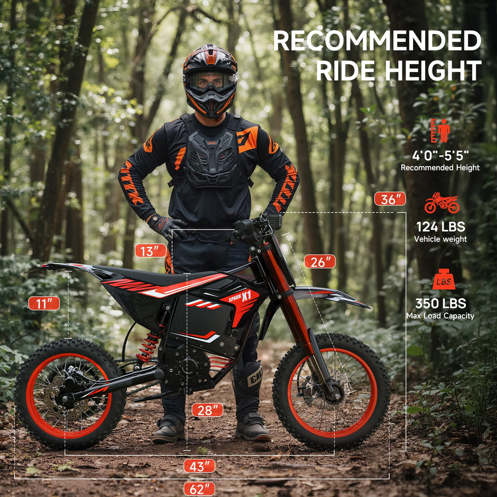 X1 Spark Electric Dirt Bike, 4500W Peak up to 60 Miles, 50MPH, 60V 28.8Ah Battery E-Bike, 14″/12″ Fat Tire Electric Motorcycle for Mountain off-Road Adults, E-Mountain Bike, Comply with UL2849 by SGS