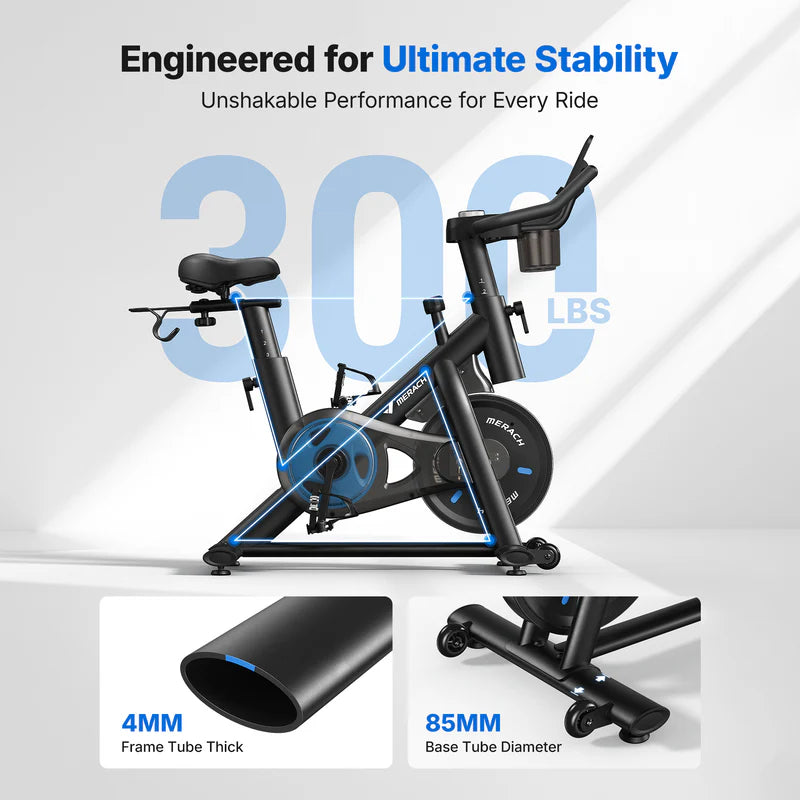 MERACH S26 Magnetic Exercise Home Stationary Bike with Free App Quiet Indoor Cycling Bike with 300lbs Weight Capacity Dumbbell Rack