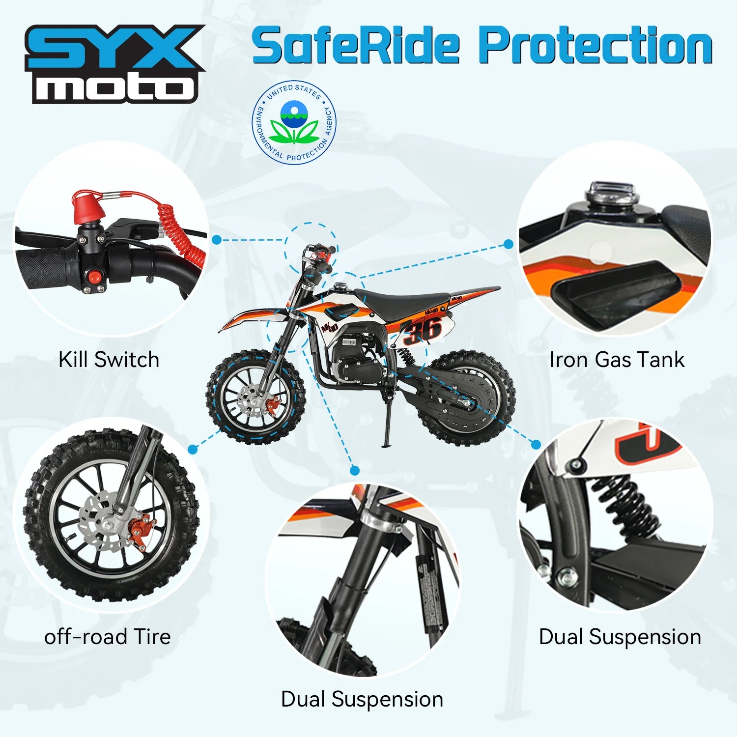 SYX MOTO MK 40cc 4 Stroke Mini Dirt Bike Pull Start Automatic Transmission Pit Bike for Kids