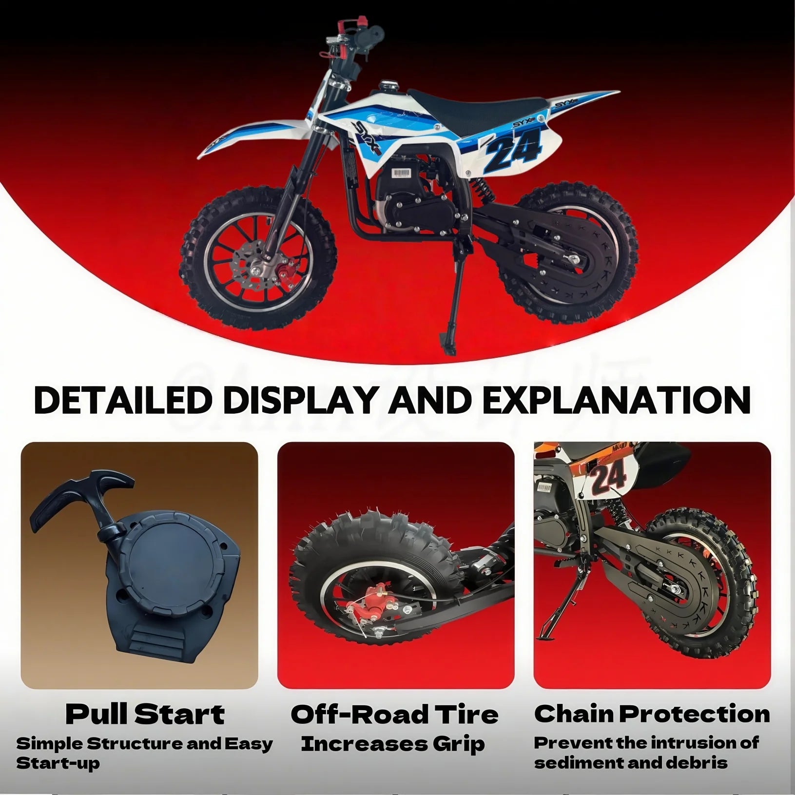 SYX MOTO MK 40cc 4 Stroke Mini Dirt Bike Pull Start Automatic Transmission Pit Bike for Kids
