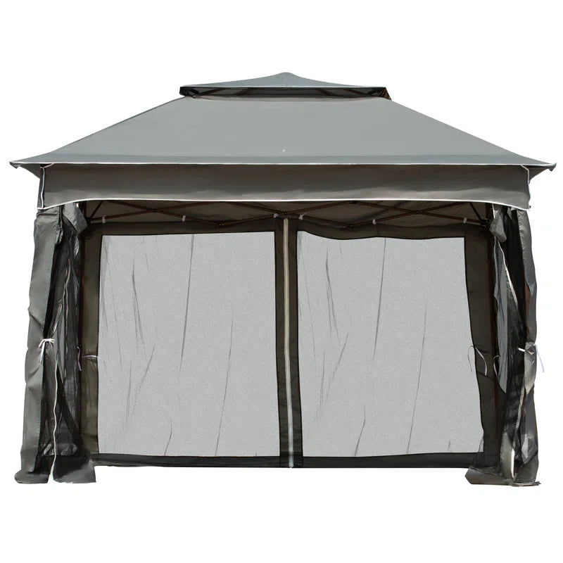 Arlmont & Co 11′ X Pop Up Canopy Gazebo, Outdoor Patio Shelter With Detachable Zipper Net. Instant Tent For Backyard And Garden. Dark Gray. 114 Sq Ft Shade