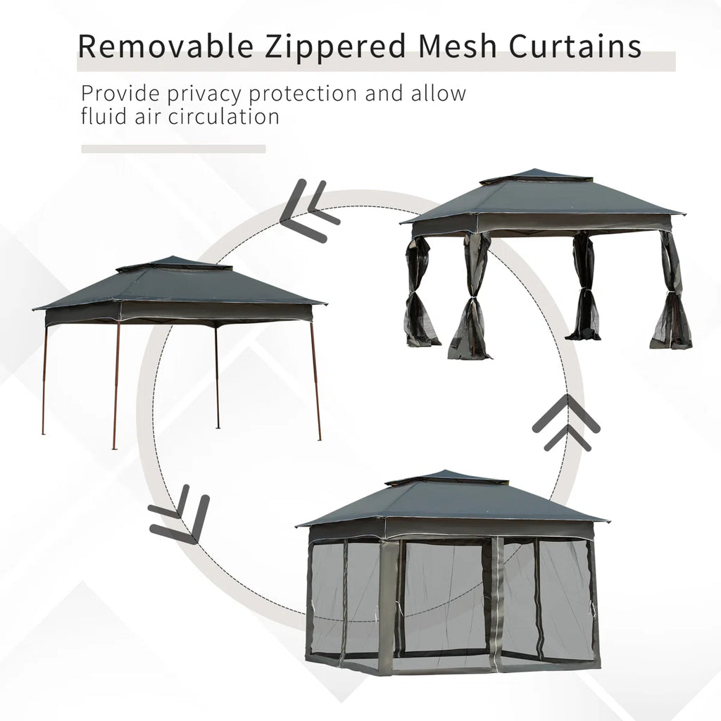 Arlmont & Co 11′ X Pop Up Canopy Gazebo, Outdoor Patio Shelter With Detachable Zipper Net. Instant Tent For Backyard And Garden. Dark Gray. 114 Sq Ft Shade