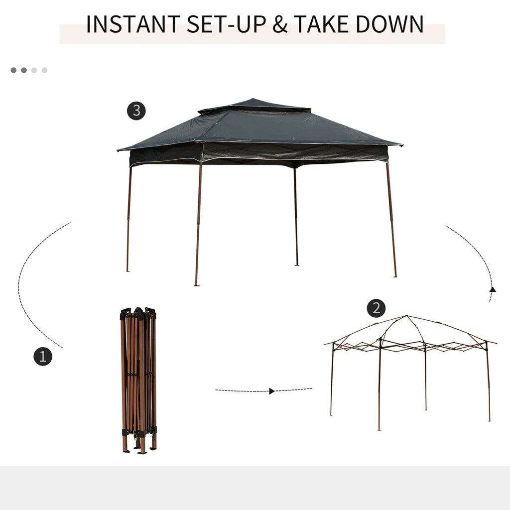 Arlmont & Co 11′ X Pop Up Canopy Gazebo, Outdoor Patio Shelter With Detachable Zipper Net. Instant Tent For Backyard And Garden. Dark Gray. 114 Sq Ft Shade