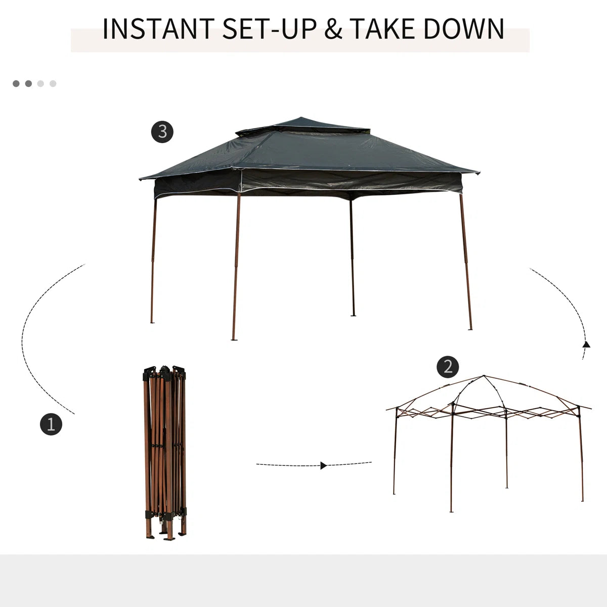 Arlmont & Co 11′ X Pop Up Canopy Gazebo, Outdoor Patio Shelter With Detachable Zipper Net. Instant Tent For Backyard And Garden. Dark Gray. 114 Sq Ft Shade