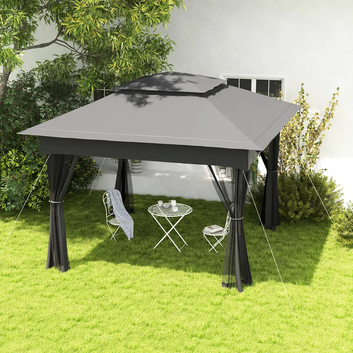 Arlmont & Co 11′ X Pop Up Canopy Gazebo, Outdoor Patio Shelter With Detachable Zipper Net. Instant Tent For Backyard And Garden. Dark Gray. 114 Sq Ft Shade