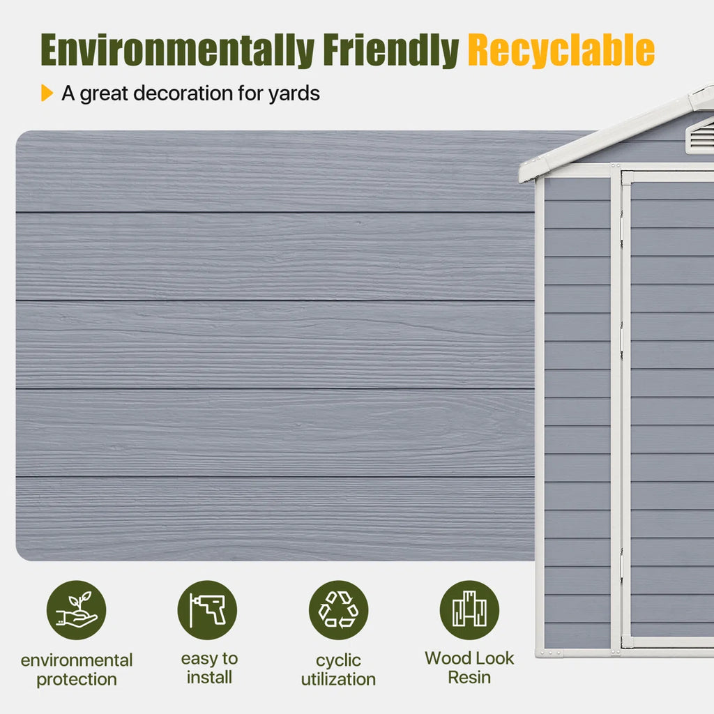 JoyDale 4×6 Ft Resin Outdoor Storage Shed With Built-in Ventilation & Lockable Door For Backyard