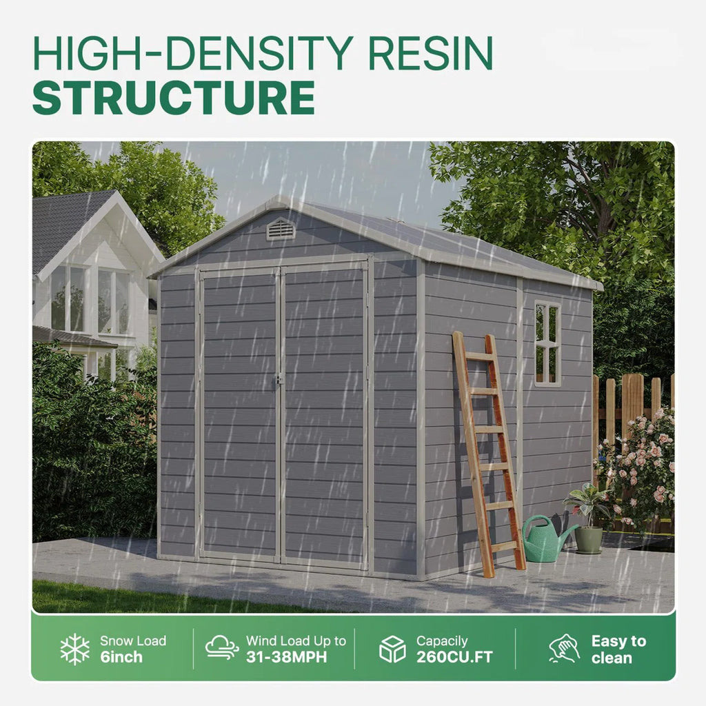 JoyDale 4×6 Ft Resin Outdoor Storage Shed With Built-in Ventilation & Lockable Door For Backyard