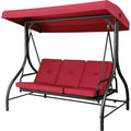 LAZY BUDDY 3-Seat Porch Swing with Adjustable Canopy, Outdoor Swing Chair Convertible Swing Bed with Removable Cushion for Yard Garden Balcony