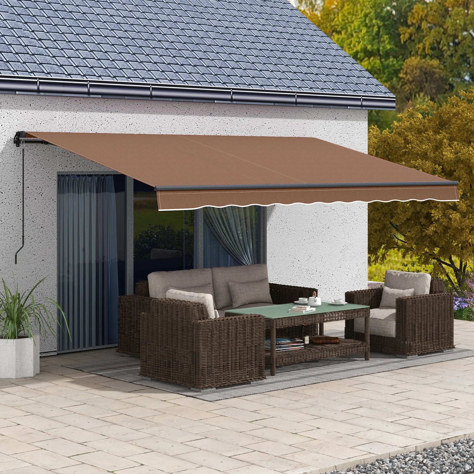 Outsunny 16′ x 10′ Retractable Sunshade Awning, UV-Resistant 280GSM Canopy, Brown