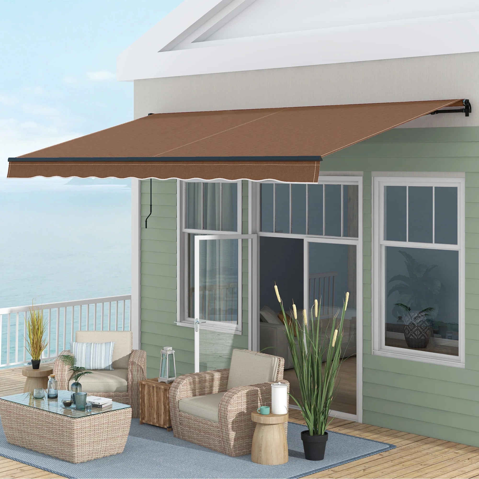 Outsunny 16′ x 10′ Retractable Sunshade Awning, UV-Resistant 280GSM Canopy, Brown