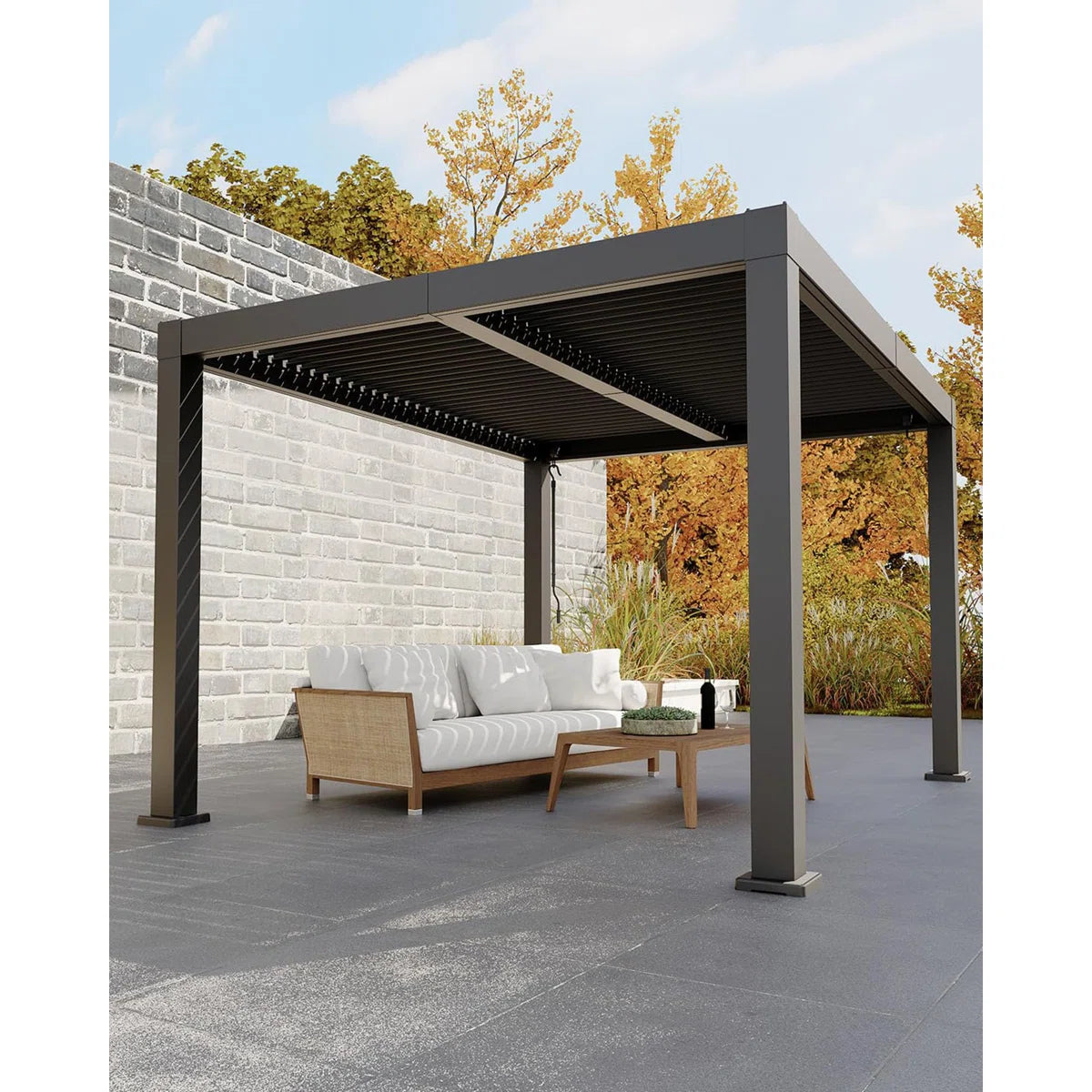 Enjyam Modern Louvered Pergola with Aluminum Frame, Adjustable Louvers & Integrated Drainage, Weather-Resistant Gazebo for Deck or Backyard, 10×12 FT