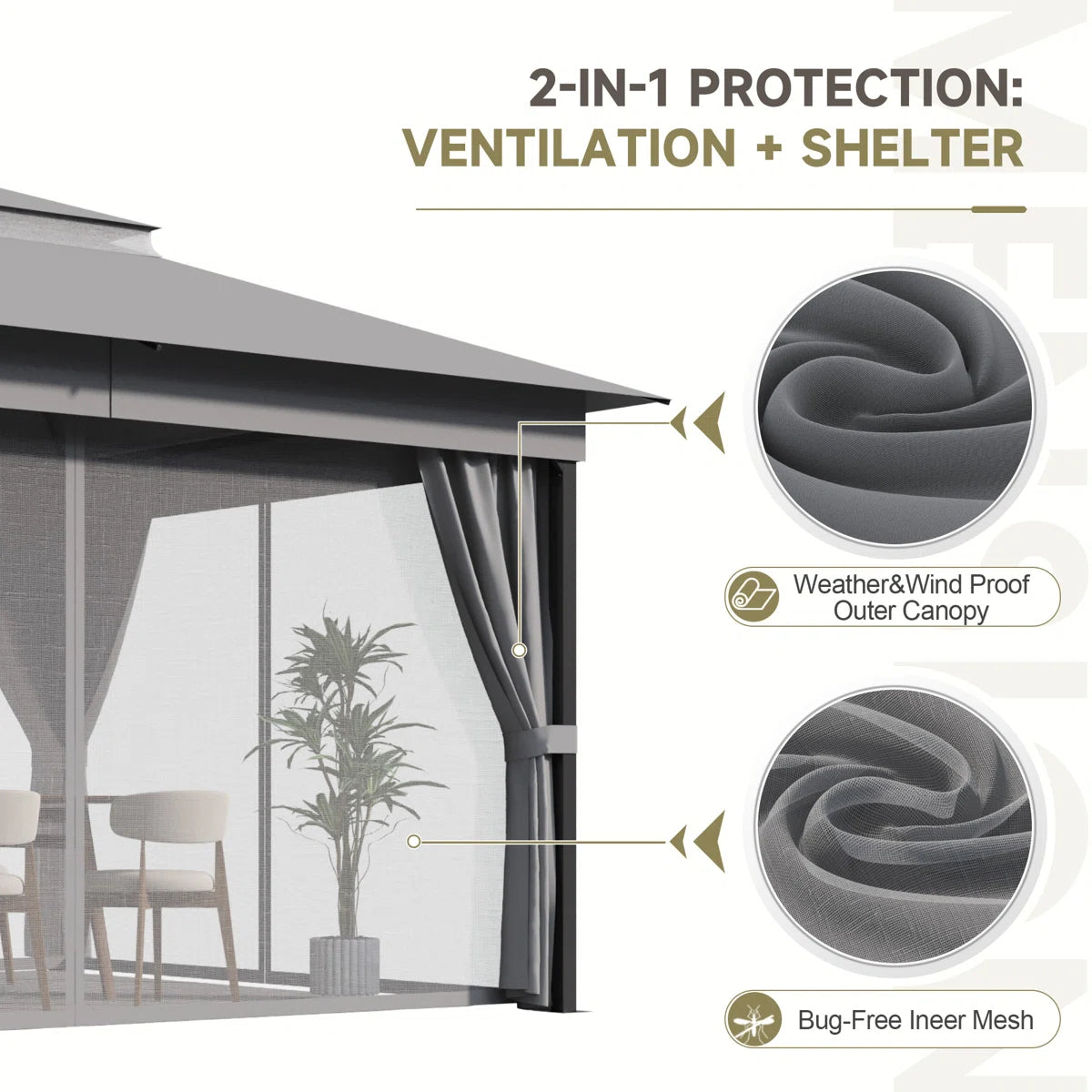 Furmax 13 Ft. W x 10 Ft. D Soft Top Steel Patio Gazebo with 2-Tier Canopy and Zippered Mesh Netting for Outdoor, Patio, Garden, and Backyard Activities