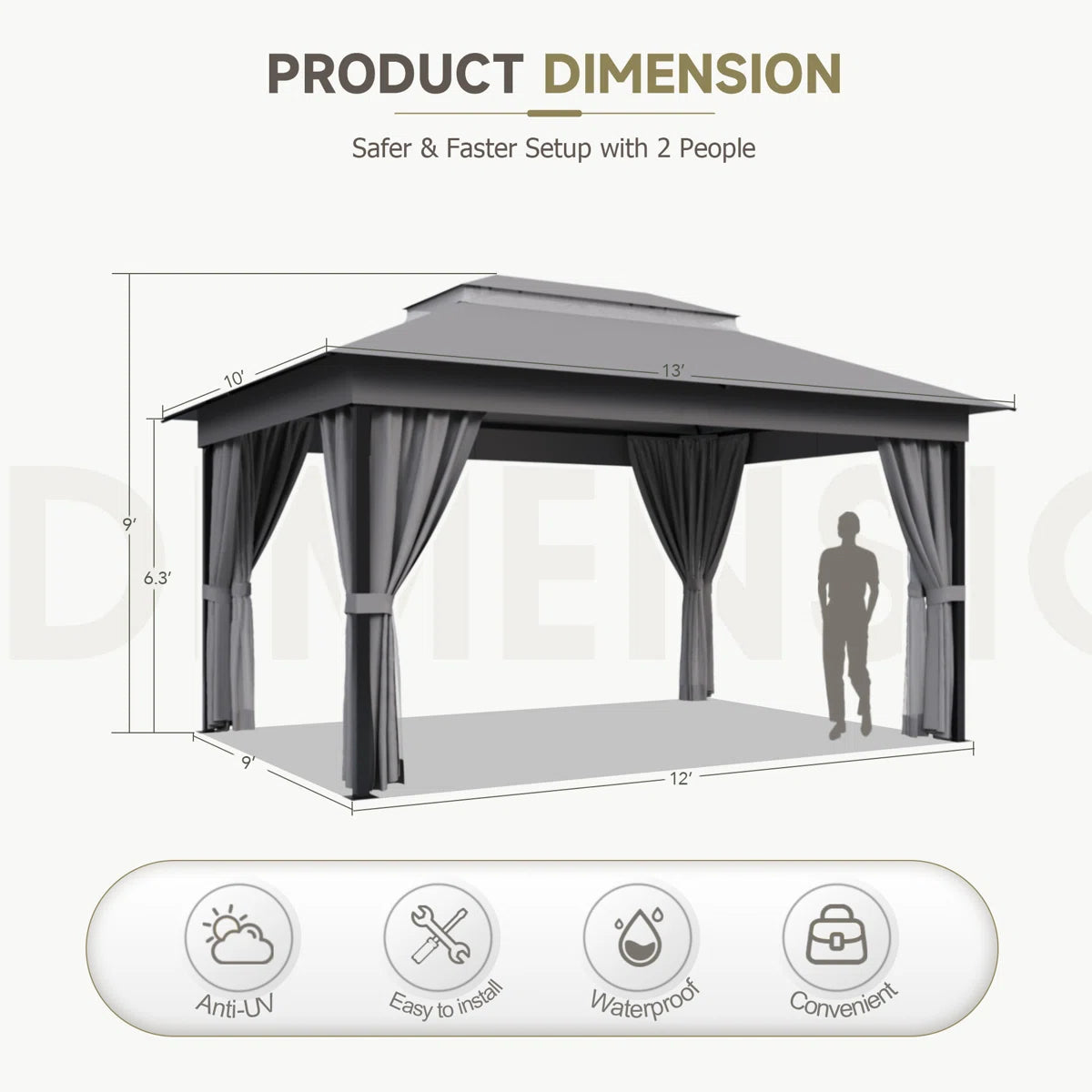 Furmax 13 Ft. W x 10 Ft. D Soft Top Steel Patio Gazebo with 2-Tier Canopy and Zippered Mesh Netting for Outdoor, Patio, Garden, and Backyard Activities