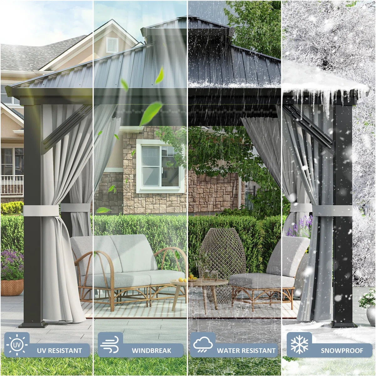 Polar Aurora 10 x 10 ft. Heavy-Duty Aluminum Frame Outdoor Gazebo with Double-Layer Galvanized Steel Roof, All-Weather Metal Gazebo Includes Curtains, Mesh Netting and Anchor Kit for Patio & Backyard