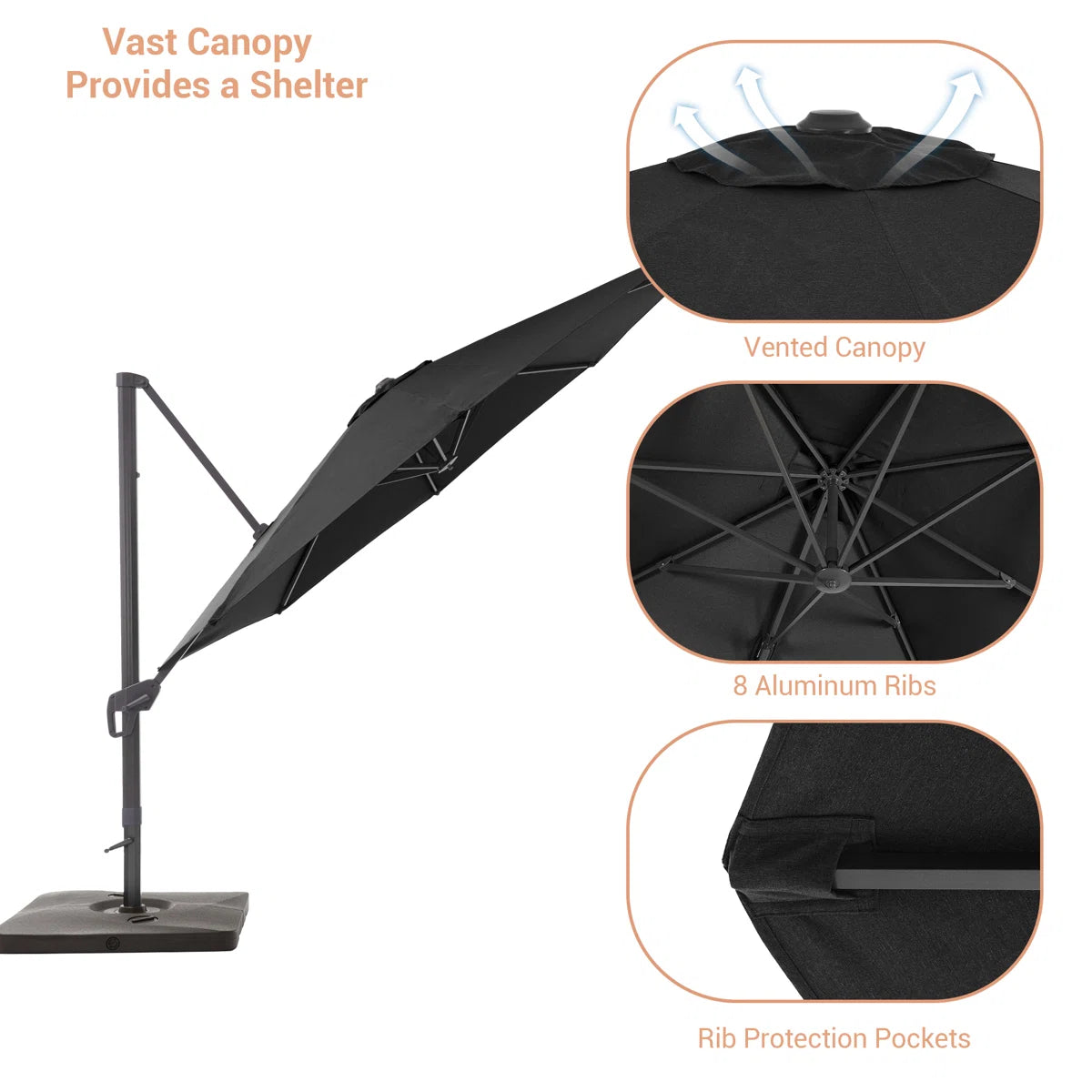 Freeport Park® Cathleen 11′ Cantilever Umbrella with Base