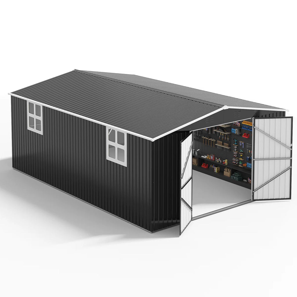 Polar Aurora 12 ft. W x 18 ft. D Large Outdoor Metal Shed, All-Steel Construction with Windows and Lockable Doors