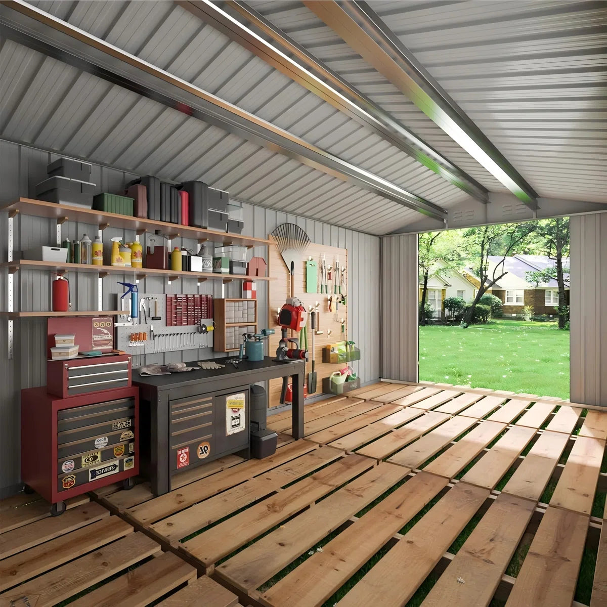 Polar Aurora 12 ft. W x 18 ft. D Large Outdoor Metal Shed, All-Steel Construction with Windows and Lockable Doors