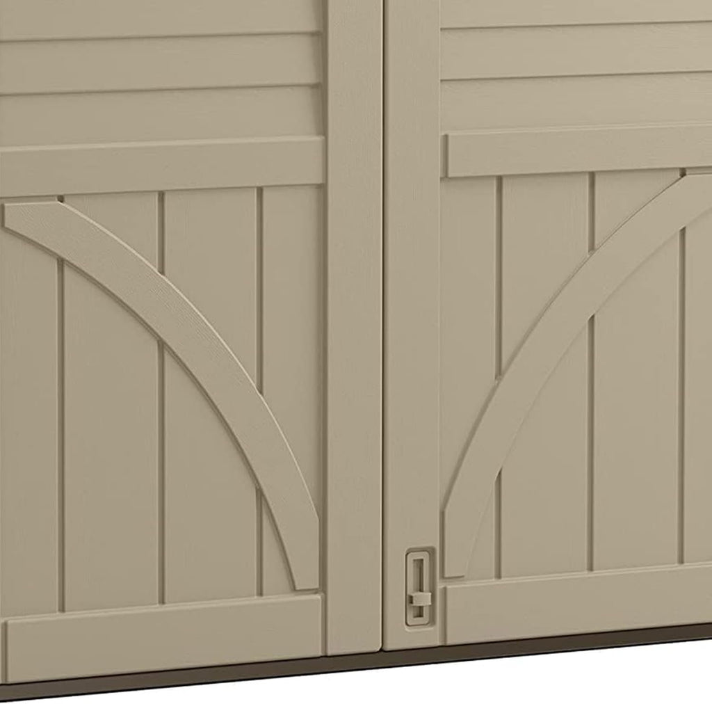 Suncast 34 Cu Ft Horizontal Resin Storage Shed – Outdoor Storage Shed with Floor Included, Lockable, Weatherproof, Fits Small