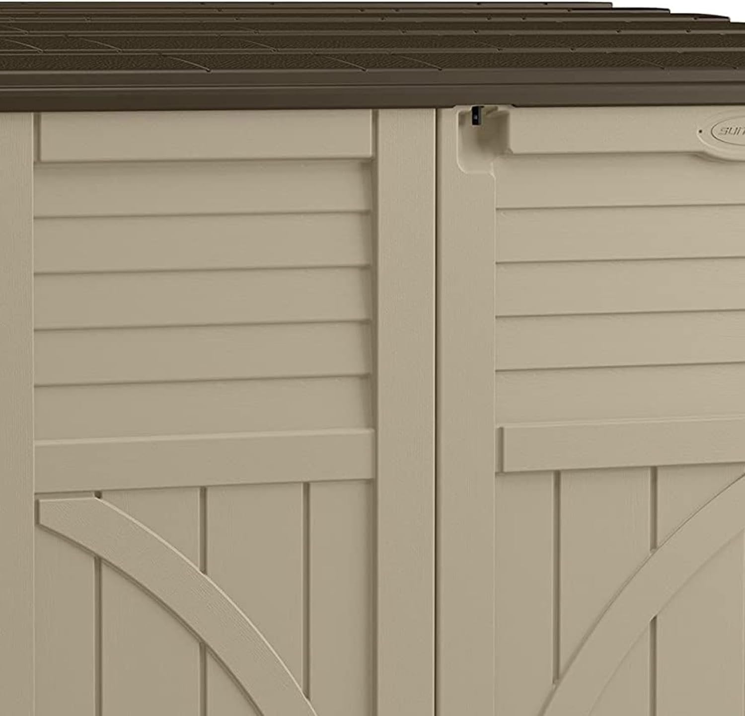 Suncast 34 Cu Ft Horizontal Resin Storage Shed – Outdoor Storage Shed with Floor Included, Lockable, Weatherproof, Fits Small