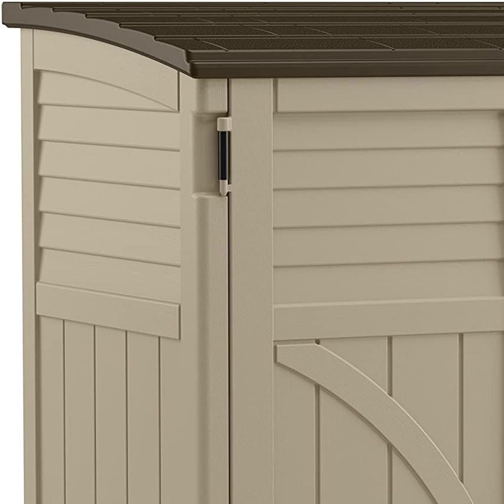 Suncast 34 Cu Ft Horizontal Resin Storage Shed – Outdoor Storage Shed with Floor Included, Lockable, Weatherproof, Fits Small
