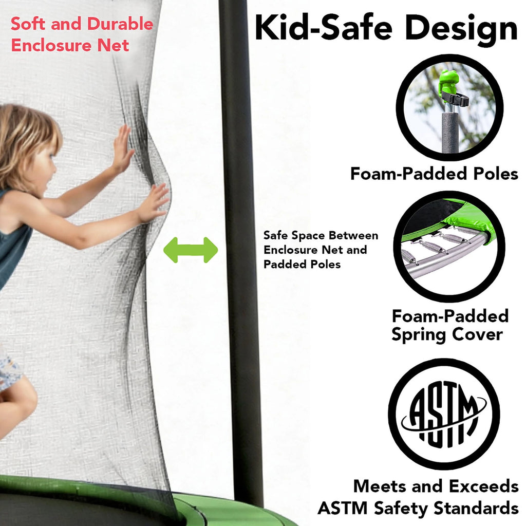 Sportspower BouncePro 14ft Trampoline Meets ASTM Safety Standards, Heavy-Duty Rust-Resistant Steel Frame, UV-Resistant Jump Mat & Safety Net
