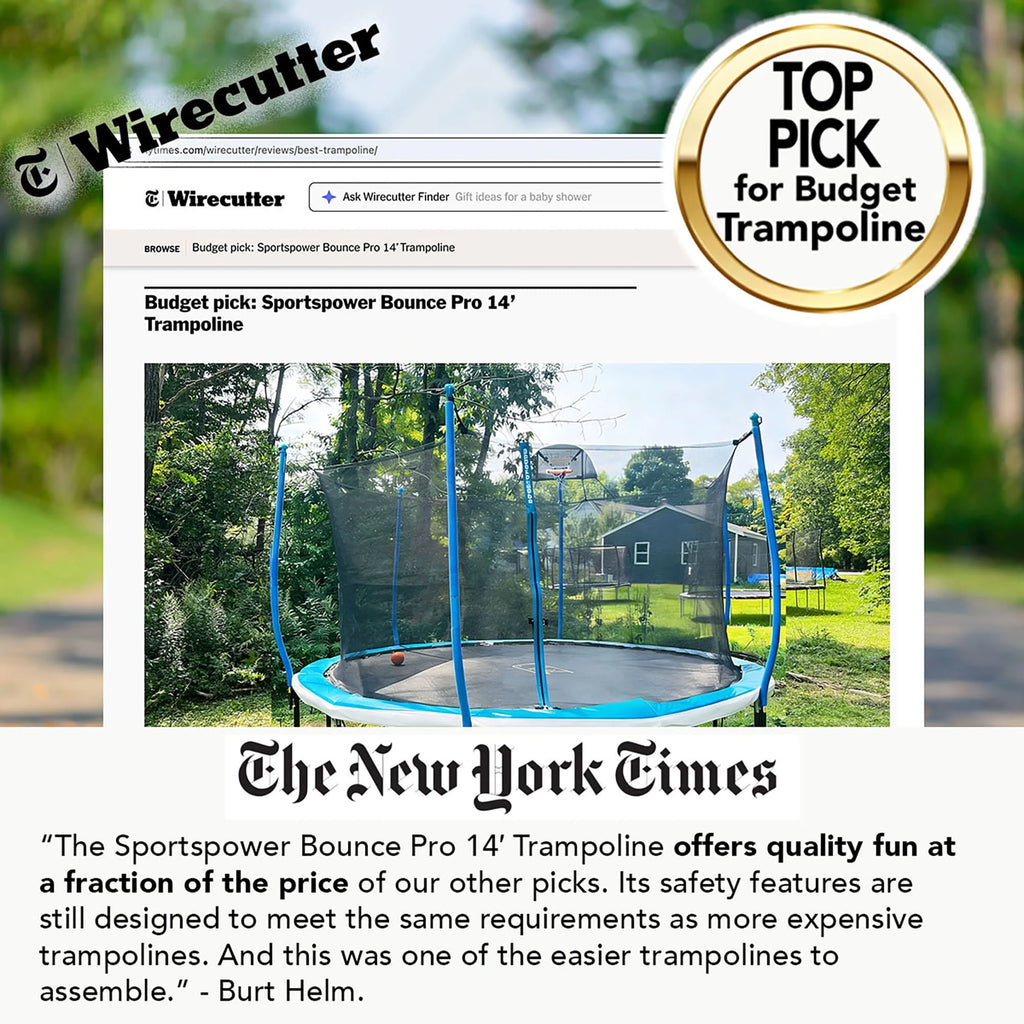 Sportspower BouncePro 14ft Trampoline Meets ASTM Safety Standards, Heavy-Duty Rust-Resistant Steel Frame, UV-Resistant Jump Mat & Safety Net