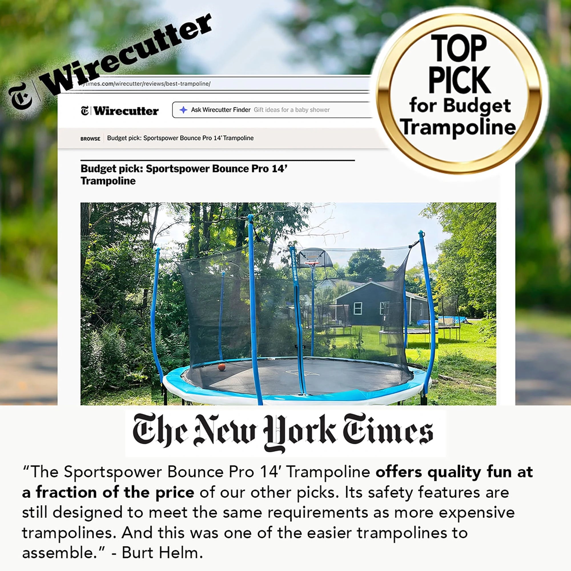 Sportspower BouncePro 14ft Trampoline Meets ASTM Safety Standards, Heavy-Duty Rust-Resistant Steel Frame, UV-Resistant Jump Mat & Safety Net