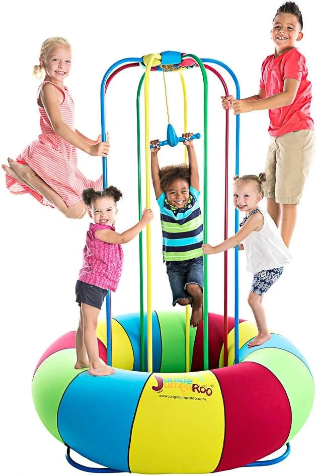 Jungle JumpaRoo – Trampoline/Bounce House-Like Play Set – Indoor/Outdoor Jungle Gym with Welded Swing bar – Large