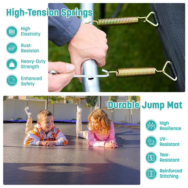 Skywalker Trampolines 15′ x 15′ Square Trampoline with Safety Enclosure Net – Blue Heavy-Duty Outdoor Trampoline for Kids & Adults, Rust-Resistant Steel Frame