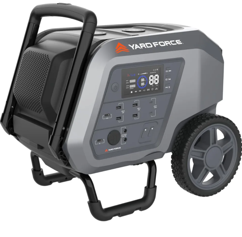 Yard Force Portable Power Station 2400-Watt Continuous 4800-Watt Peak, Bluetooth speaker, WIFI connection, Wireless Charging, RV 30A plug, LED light