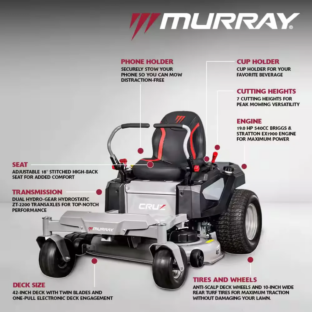 Murray Cruz 42-Inch 19 HP Briggs & Stratton EX1900 Zero-Turn Lawn Mower with Dual Hydrostatic Drive