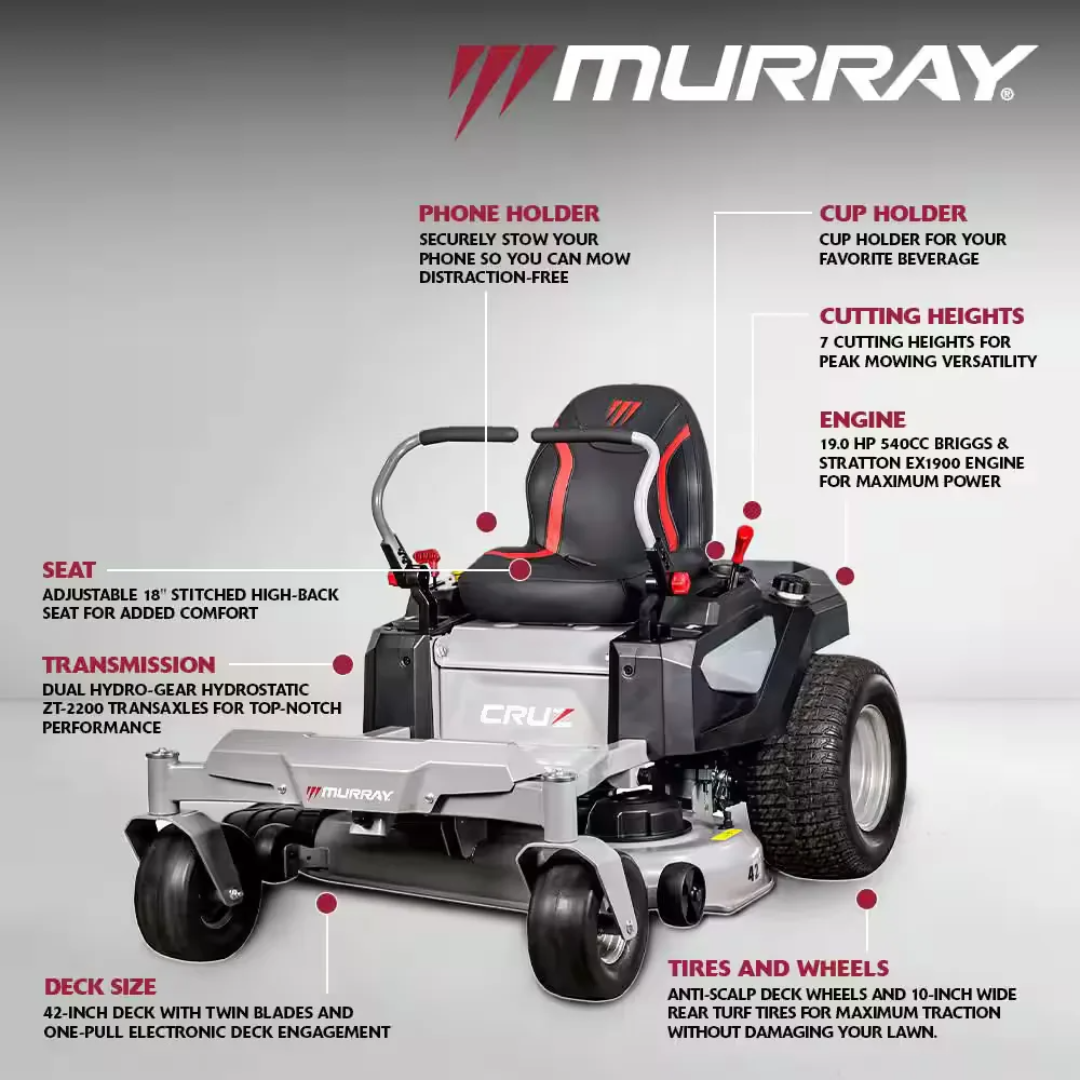 Murray Cruz 42-Inch 19 HP Briggs & Stratton EX1900 Zero-Turn Lawn Mower with Dual Hydrostatic Drive