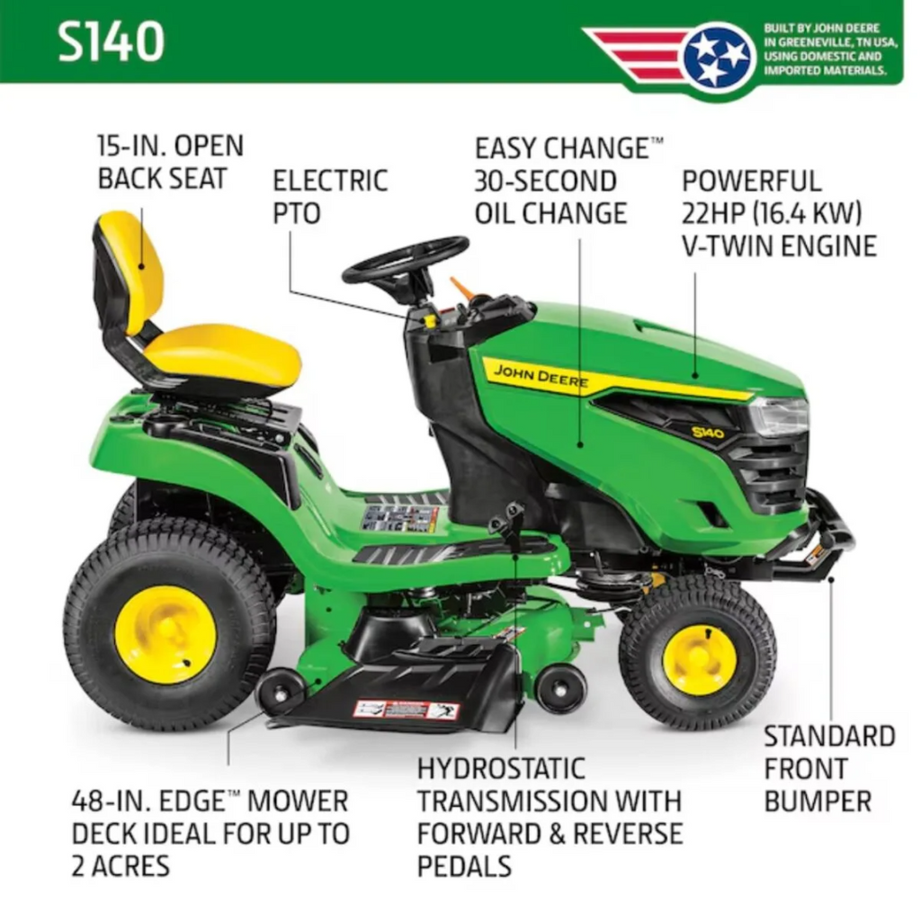 John Deere S140 48-Inch 22 HP V-Twin Hydrostatic Riding Lawn Tractor