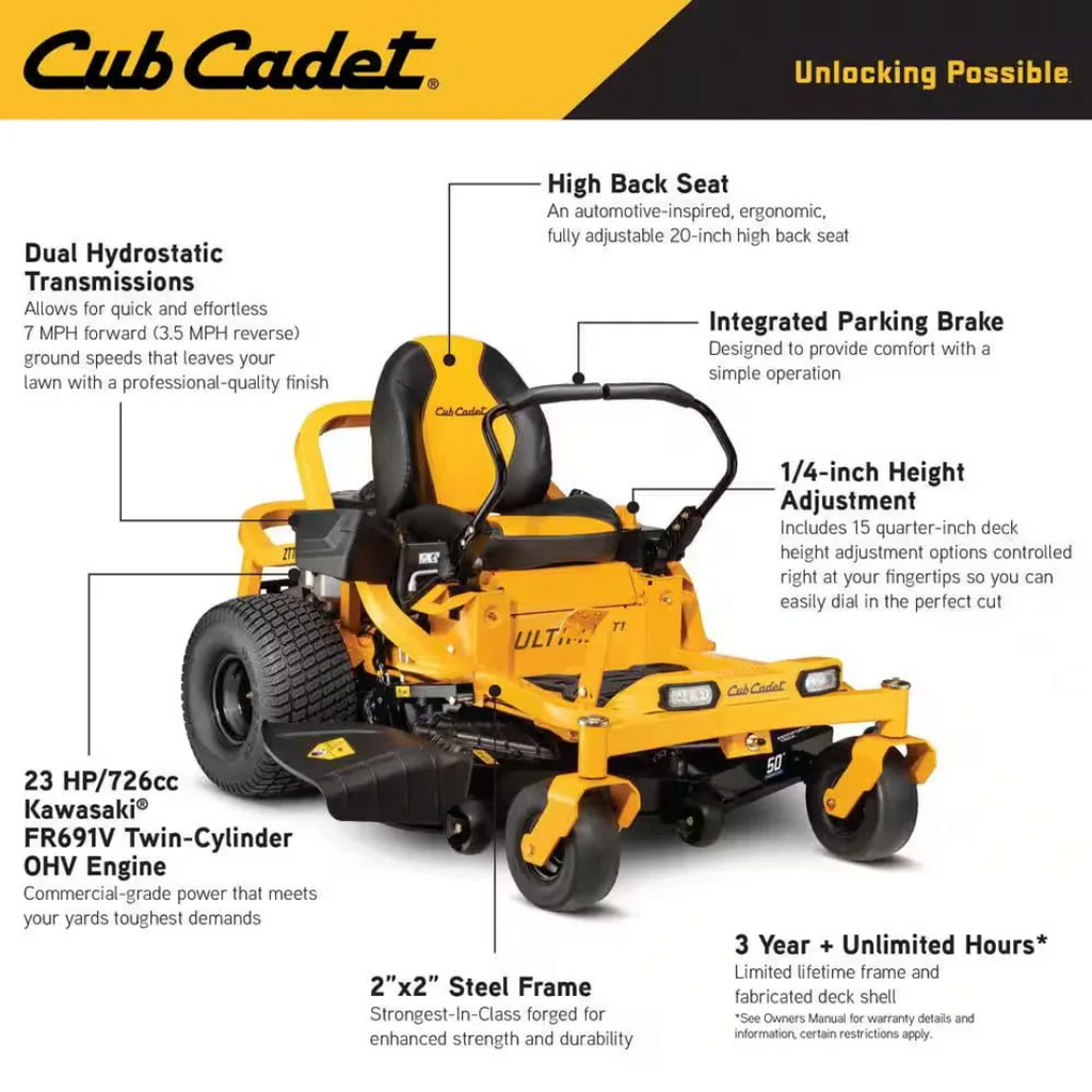Cub Cadet Ultima Series ZT1 50-Inch 23 HP Kawasaki FR691V Zero-Turn Mower with AeroForce Fabricated Deck