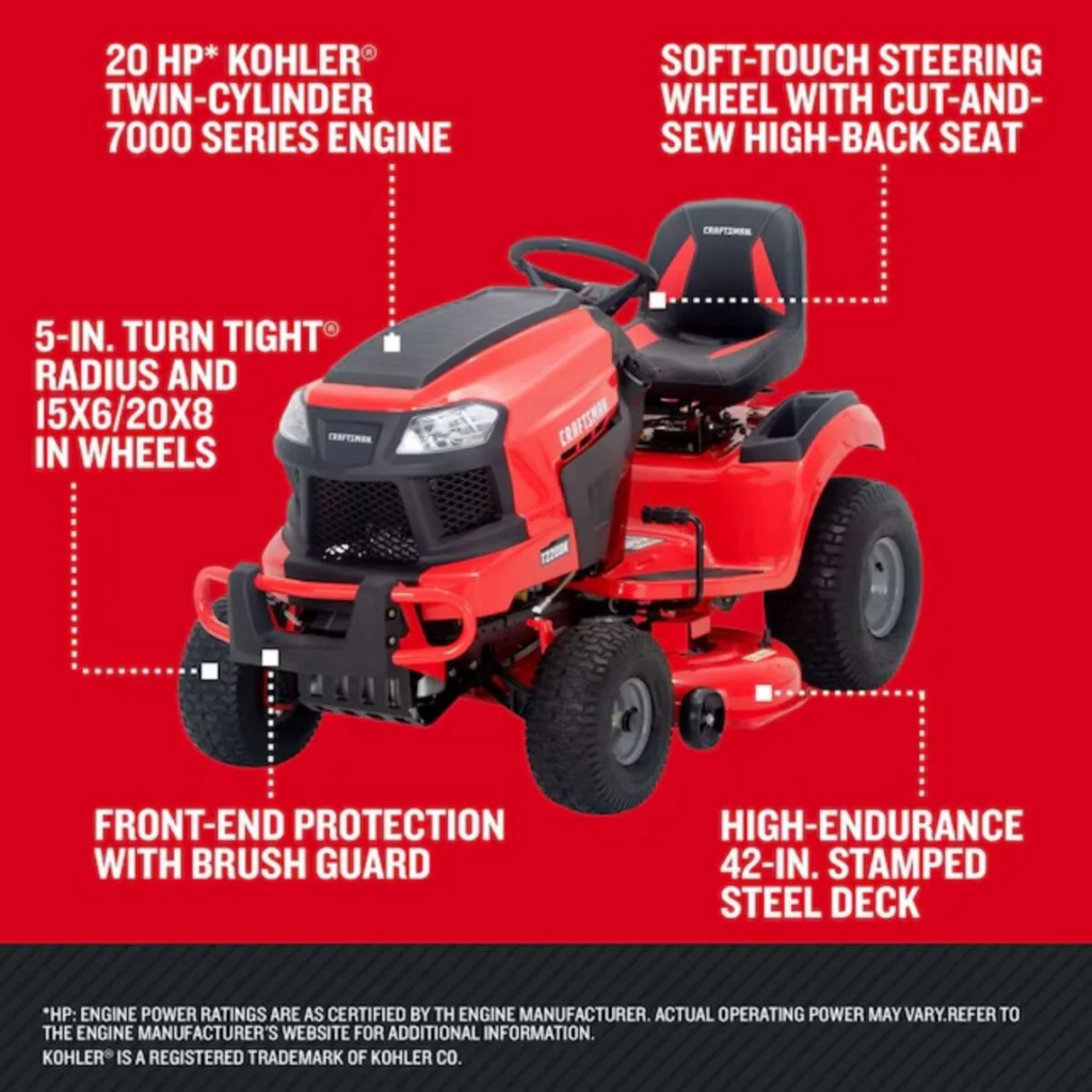 CRAFTSMAN T2200K 42-Inch 20 HP KOHLER V-Twin Hydrostatic TURN TIGHT Riding Lawn Mower