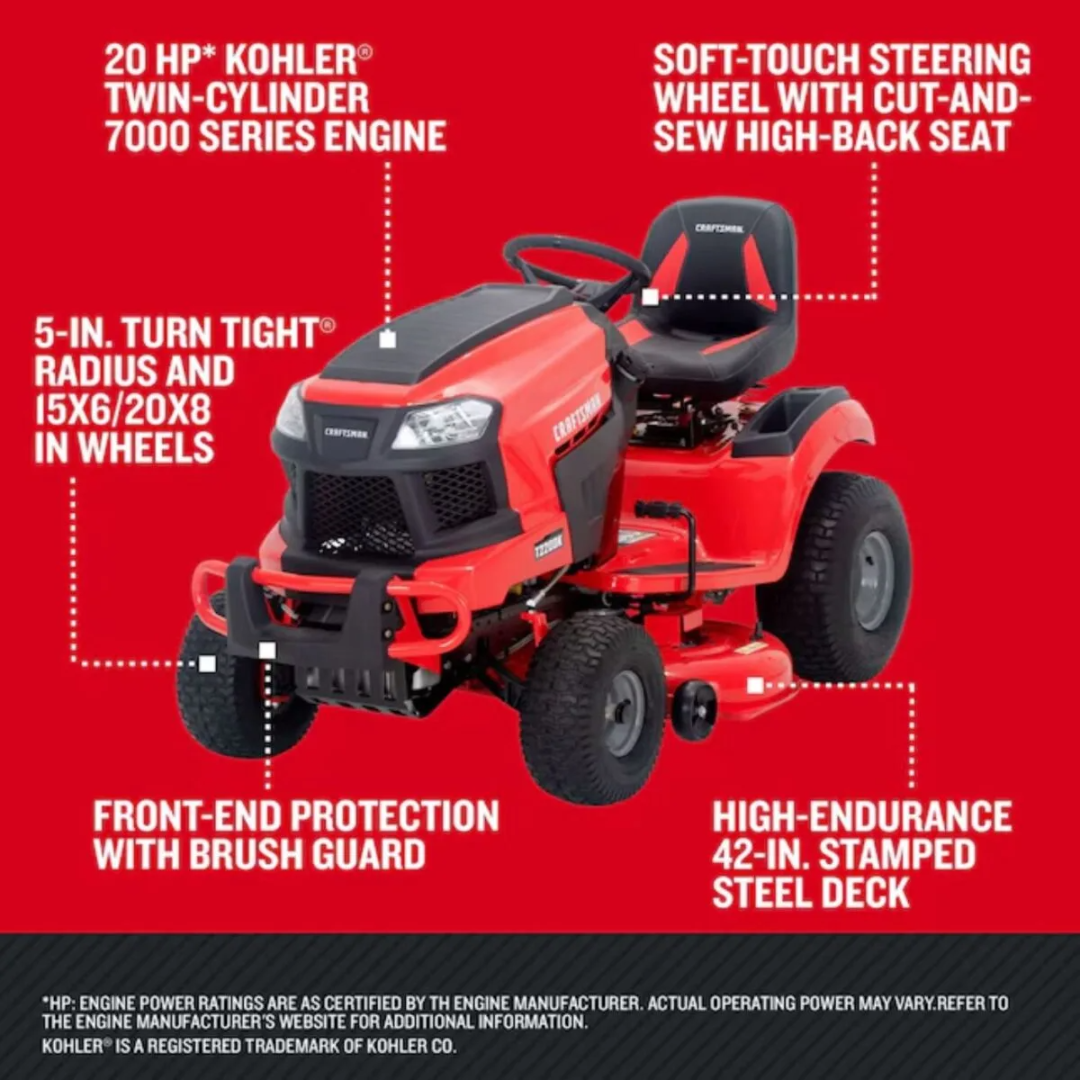 CRAFTSMAN T2200K 42-Inch 20 HP KOHLER V-Twin Hydrostatic TURN TIGHT Riding Lawn Mower