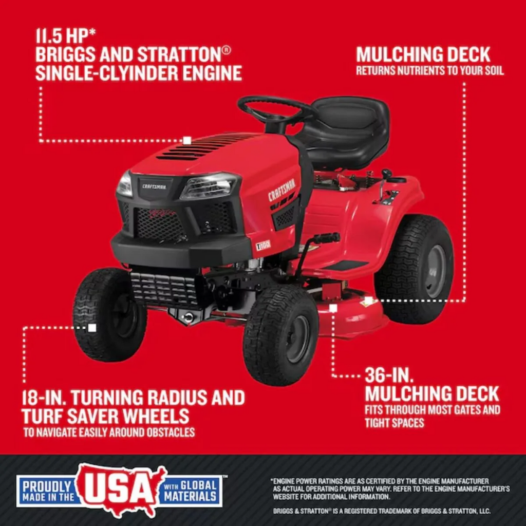 CRAFTSMAN T100 36-Inch 11.5 HP Briggs & Stratton Gas Riding Lawn Mower with 7-Speed Transmission