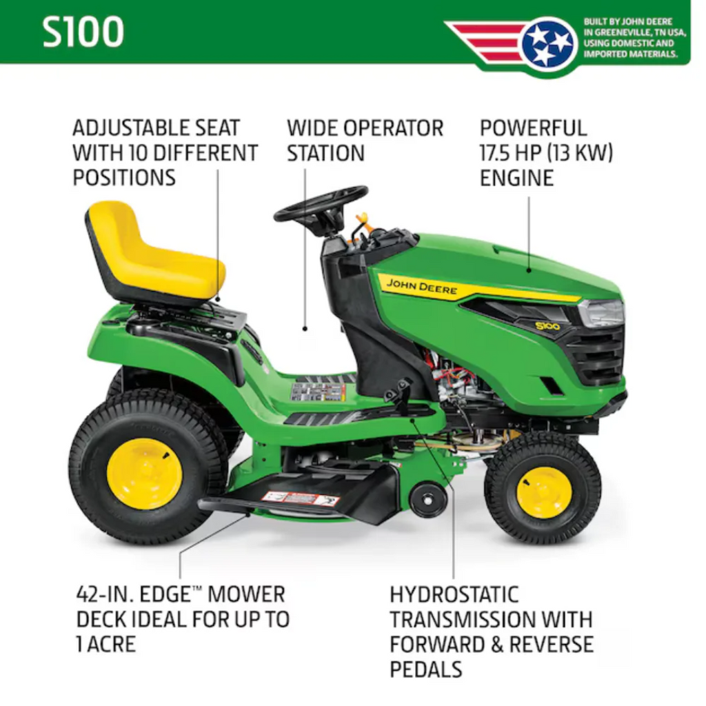 John Deere S100 42-Inch 17.5 HP Hydrostatic Lawn Tractor