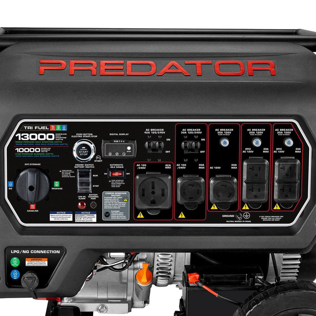 PREDATOR 13,000-Watt Tri-Fuel Portable Generator with Remote Start and CO SECURE Technology